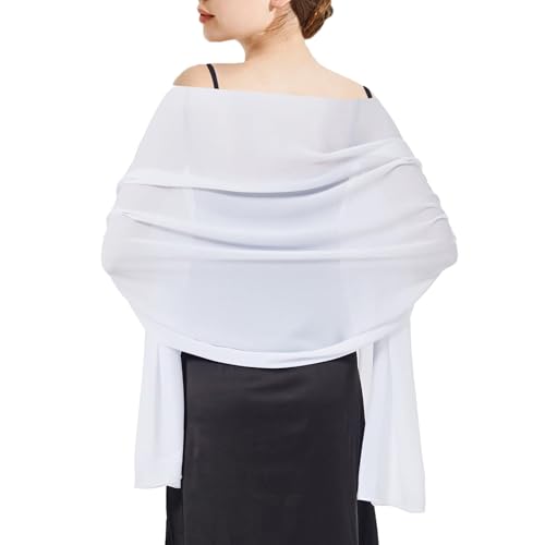 RonFoxi White Chiffon Shawl and Warp Lightweight Soft Summer Shawls for Evening Dresses(White)