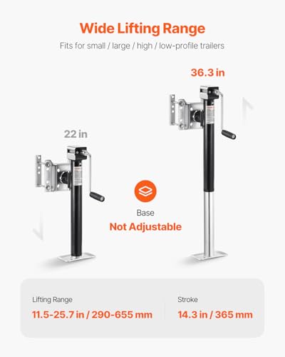 VEVOR Anhängerheber, 2267 kg dynamische Tragkraft, Anhängerstütze, Reiseanhänger, Ausdrehstütze, 365 mm Hebeständer mit Griff für Wohnwagenanhänger, Pferdeanhänger, Nutzanhänger und Yachtanhänger