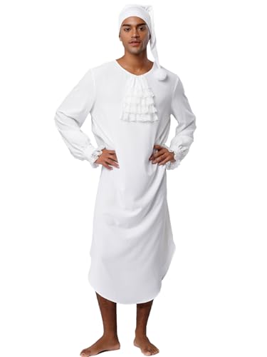 iiniim Mens Pajama Soft Loose Victorian Long Sleeve Nightgown with Sleeping Cap Sleepwear Nightwear2