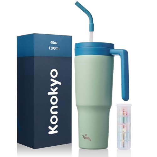Image of Konokyo 40 oz Tumbler with Handle and Straw, Insulated Water Bottle