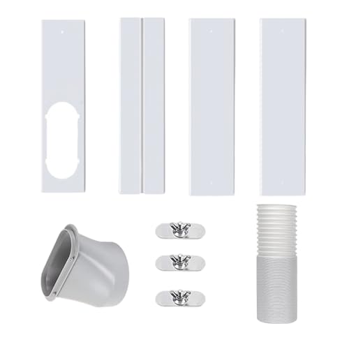 Kit d'étanchéité de fenêtre pour climatisation mobile, volet orientable en PVC avec adaptateur de tuyau de 15 cm, tuyau d'évacuation pour fenêtre à volet roulant et fenêtre coulissante (Blanc_3)