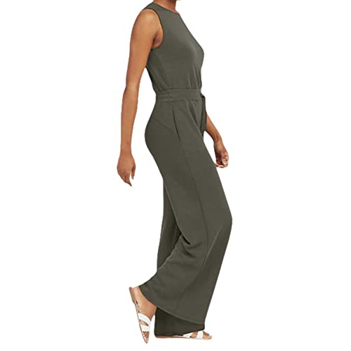 riou Peto Mono Mujer Verano Elegante Largo 2023 Sueltos Talla Grande Sin Mangas Mono de Color Sólido Pantalones Anchos de Rectos Rompers Playsuit Fiesta de Noche Casuales Jumpsuits