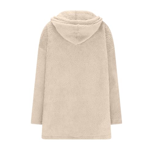 KOG Fleecejacke für Damen Wintermantel Warme Teddyjacke Wollmantel Einfarbig Streetwear Frauen Kapuzenpullover übergangsjacke Strickjacke Frau Daunenmantel Sportjacke Dufflecoat Beige XL