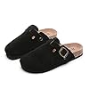 ERLINGO Women’s Leather Clogs, Ladies Slip On Garden Clogs Summer Beach Mule Clogs Backless Kitchen Garden Slippers Soft Wide Fit Sandals for Casual Backyard Outdoor Black #1