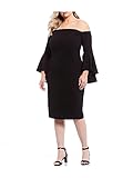 Calvin Klein Womens Black Zippered Bell Sleeve Off Shoulder Above The Knee Body Con Formal Dress...