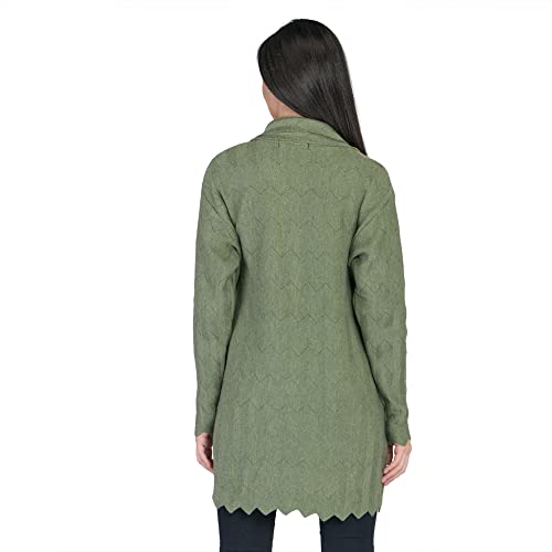 Image of LADY WILLINGTON Women Woolen Double Collar Daffodil Fabric Cardigan Winter Wear Pure Wool Cardigan for Women Free Size Long Cotty Warm Cardigans with Side Pockets