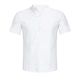 Lässiges Herrenhemd aus Baumwoll-Leinen, Muskel-Passform, Henley-T-Shirt, schmale Passform, Viertel-Knopf-Up-Shirt, Oberteile, leicht, atmungsaktiv, kurzes Hemd, Bluse, cooles Strand-Shirt, Sommer