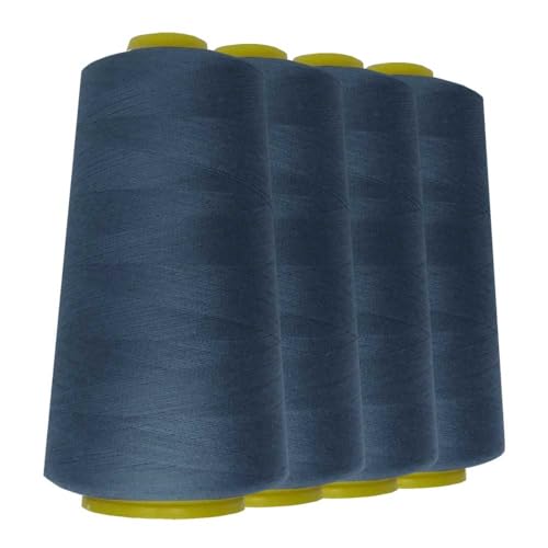Schneidereibedarf Werner - 4 Rollen/Konen Overlock-Nähgarn/Overlockgarn - Polyester 40/2 Stärke 2743 Meter / 3000 Yards für Näharbeiten Quilten Patchwork Kleidung (jeansblau (923))