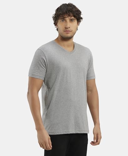 Image of Jockey 2726 Men's Super Combed Cotton Rich Solid V Neck Half Sleeve T-Shirt