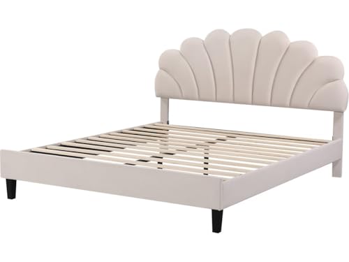 Habitat et Jardin Lit Coquillage en Velours Manon - Beige - 160 x 200 cm