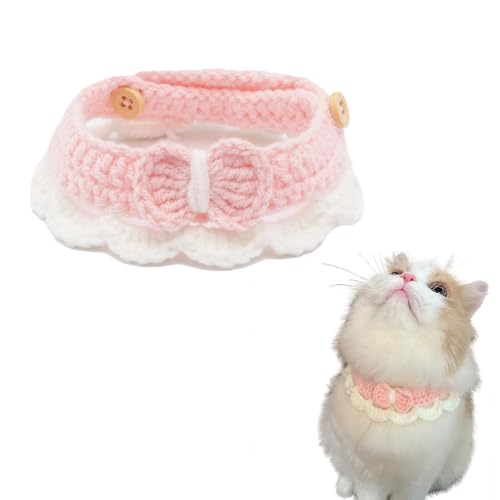 Wag&Winkペット 首輪 犬 猫 可愛い 調節可能 バンダナ よだれかけ 日系INS風 千鳥格 蝶結び レース 綿 S/M/Lサイズ 日常 おしゃれ プレゼント 軽量 安全 多機能 (INS風ピンク, S)