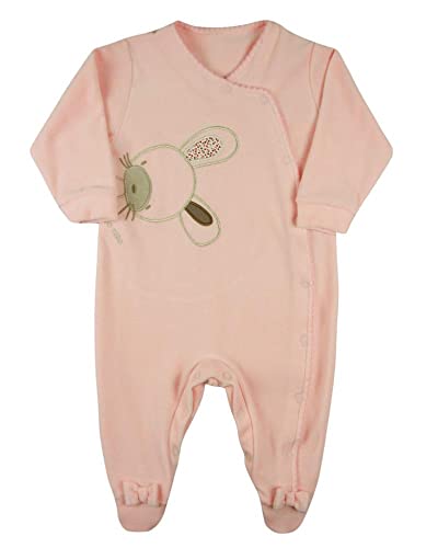 Macacão Bebê Menina Plush com Pezinho Bordado Coelhinha - Rosa