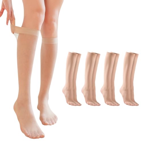 JEYORZY 4 pares Calcetines de mujer Hasta la rodilla, calcetines hasta la rodilla, Calcetines finos transparentes para mujeres, Sin presión Ligeros y cómodos Todos los días Material liso, Color carne