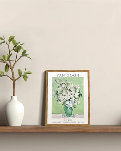 ARPEOTCY Framed Vintage Wall Art on Canvas, Van Gogh, Sage Green Roses, Prints, Decoration, Vintage Flower Painting, Landscape, Wall Art for Living Room, Bathroom, Bedroom, Aesthetic