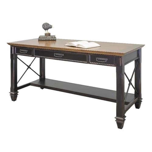 Traditional Wood Writing Desk with Drawers in Black