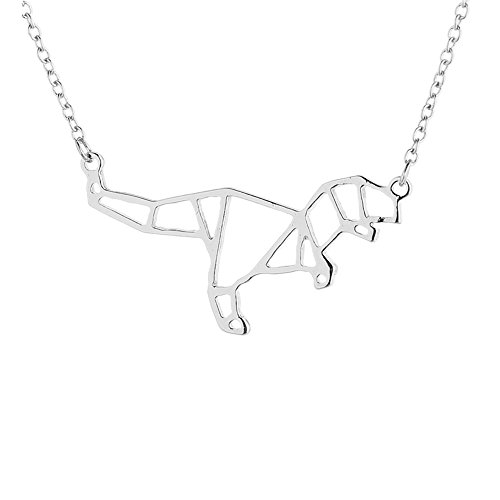 AOCHEE Dinosaur Pendant Necklace Geometric T-Rex Necklace Origami Jewelry