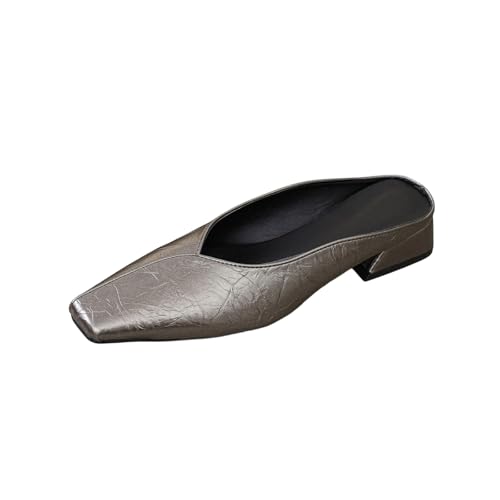 Pantoufles cuir haut de gamme rose gold avec talon bas et bout carré 40