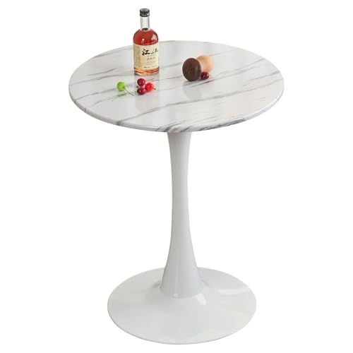 Comtrysail Round Dining Tulip Table for 2, Mid-Century Modern Table with Sturdy Metal Pedestal for Kitchen, Bistro, Cafe, Leisure (Faux Marble White, 24 INCH)
