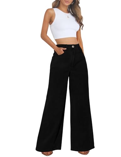 Corduroy High Waisted Wide Leg Pants for Women Dress Pants 2025 Elastic Waist Casual Straight Trousers with Pockets2