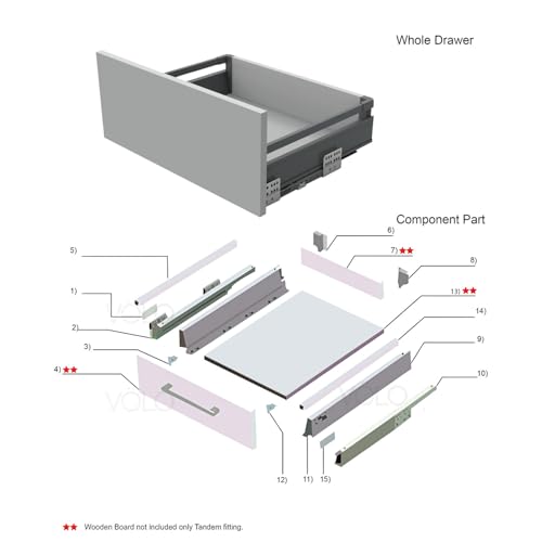 Image of VOLO Soft Close Tandem Drawer Slide System for Modular Kitchen - Double Gallery Metal Side Panels, Innotech Type, 50Kg Load Capacity | 1 Set | Grey, 6 Inch X 550MM /22 inch