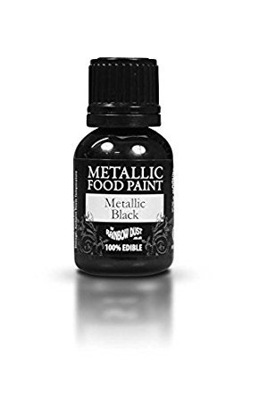 Ready-to-use Metallic Black 100% Edible Food Paint for Cake and Icing Decoration by Rainbow Dust