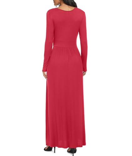 Image of LILBETTER Women Long Sleeve Deep V Neck Loose Plain Long Maxi Casual Dress