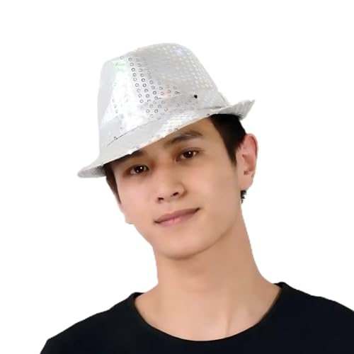 Lumadecor Retro Sequin Cowboy Hat - Glitter Disco Cap for Jazz Dance Western Party Costume Accessories for Women and Men (Silver)
