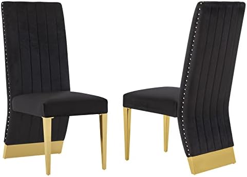 AZhome Dining Chairs Black Velvet Kitchen Dining Room Chair Contemporary Upholstered Chairs with Gold Legs Set of 2