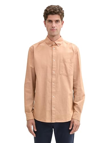 TOM TAILOR 1042640 Camisa de Corte Regular con Logotipo Bordado en el Bolsillo del Pecho, 36650-peanut Brown Oxford Design, 3XL Hombres