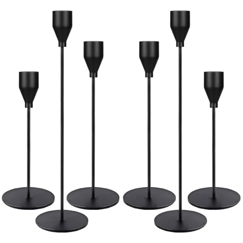 LOVICVKEM Candelabro Negro Juego de 6 Candelabro Decorativos de Velas,Vintage Cónicas Portavelas de Metal Alto,Candelabros para Velas 33/28/22cm,Candelabros de Metal para Navidad Halloween Bodas