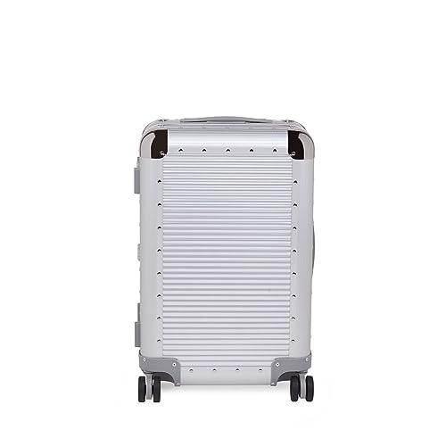 MILANO Bank S 21" Made in Italy Aluminum Sport Carry-On Luggage - Hardside Framed Cabin Suitcase with 4 Spinner Wheels - International Carry-on Travel - Moonlight Silver3