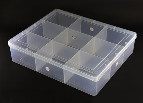 Image of NMII Multipurpose Plastic Storage Box with Partitions | Transparent Organizer with Secure Lid | Ideal for Stationery, Craft Supplies, Tools, and Jewellery, Accessories | Lightweight-(9 Partitions)