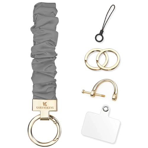 Image of Scrunchie Keychain Wristlet, Key Chain for Car Keys with D Ring, Stretchy Phone Charms with Tether Tab for Women.