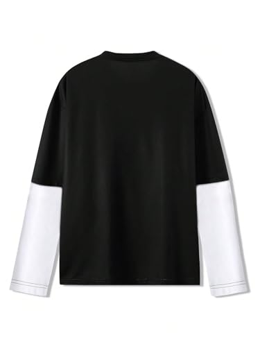 Image of VIPWOLF Men's Number Graphic Long Sleeve Jersey Shirts Oversized Y2K Round Neck 2 in 1 T-Shirts Streetwear Top