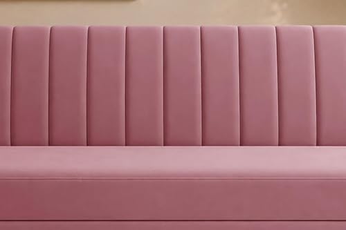 Image of Modern Velvet 3-Seater Sofa Cum Bed, Convertible Sleeper Couch Sofa for Living Room, Bedroom & Office - Rose Pink Color