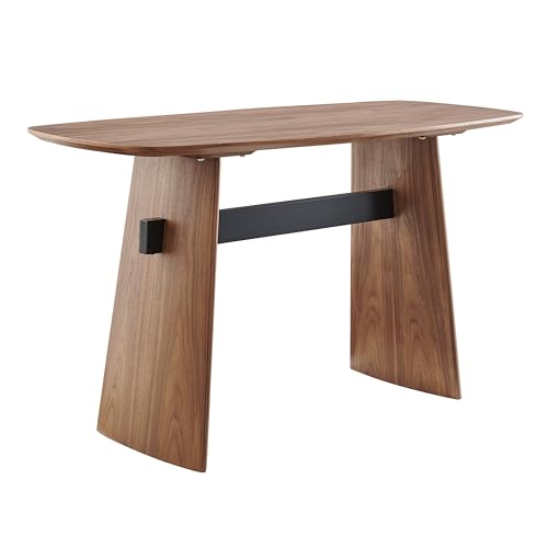 Image of Euro Style Folke 55 inch Home Office or Study Desk | Modern Industrial Design | Stylish and Functional | Perfect for Home Office, Study, or Workspace | Walnut Finish with Matte Black Steel Cross Bar
