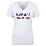 500 LEVEL Kyle Manzardo Women's V-Neck | Cleveland Baseball Women's V-Neck T-Shirt (White, S)