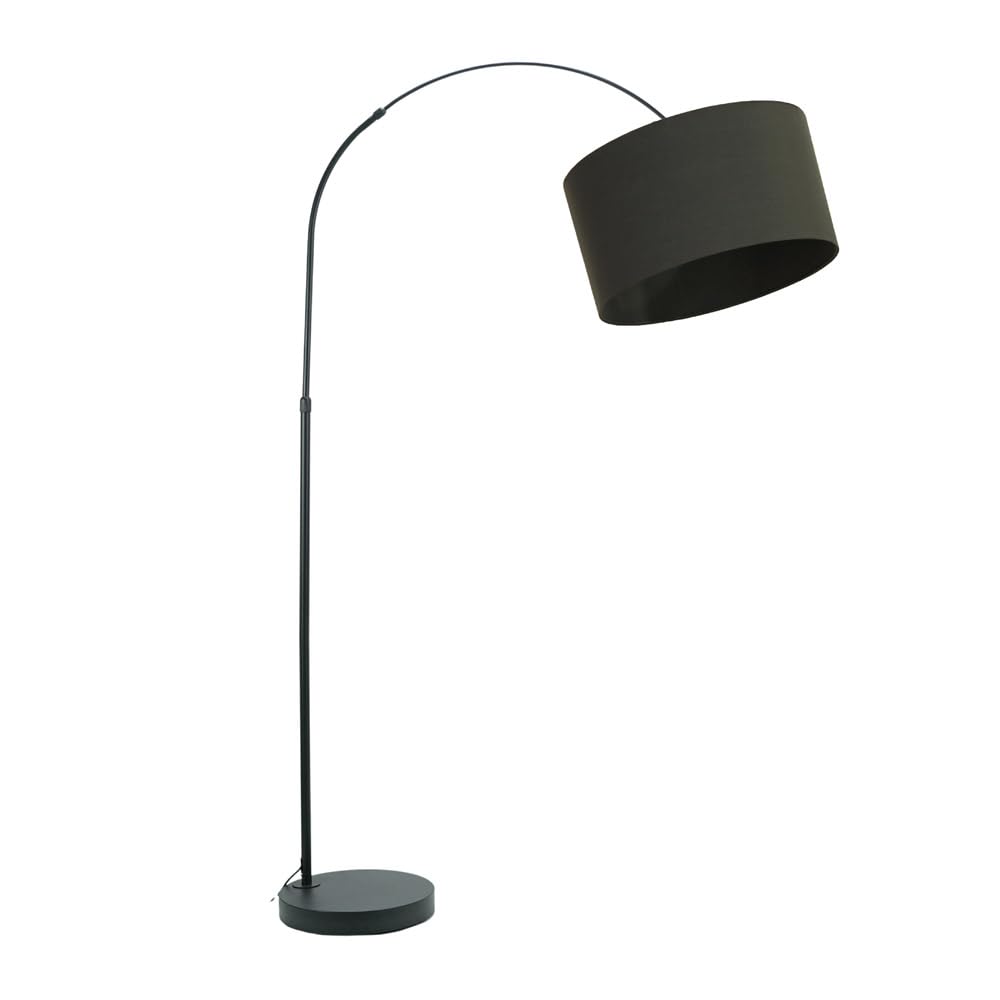 ValueLights | Black Metal Arched Stem Curved Arm Floor Lamp with Charcoal Drum Shade for Living Room Lounge | Floor Lamps, Home Décor & Improvement Essential | Included LED Bulb