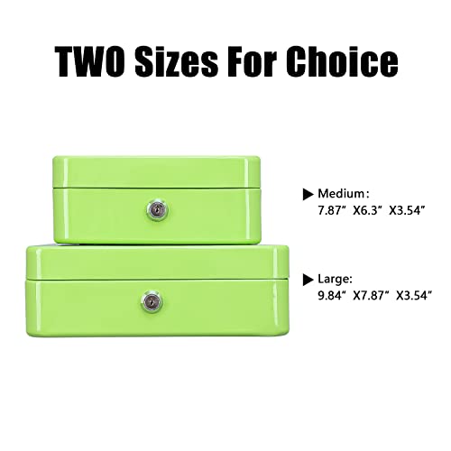 Image of KYODOLED Medium Cash Box with Money Tray,Small Safe Lock Box with Key,Cash Drawer,7.87 inchx 6.30 inchx 3.54 inch Limegreen Medium