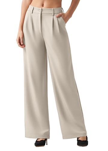Women's Work Pants Wide Leg Dress Pants Casual Slacks Office Pants High Waisted with Pockets 32" Bone 3XL2