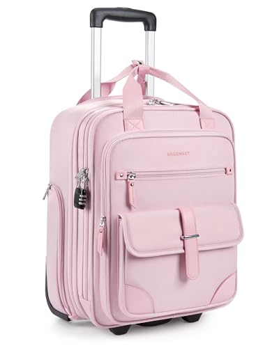 BAGSMART Carry on Luggage with Wheels, 16-inch Underseat Travel Suitcase Airline approved, Lightweight Softside Carry-on Luggage for Airplanes Women Overnight Rolling Bags for Short Trip, Baby Pink