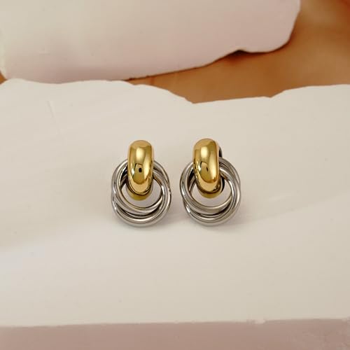 NIXMAX Elegant Two-Tone Gold and Silver Knot Earrings - Lightweight Dangle Door Knocker Jewelry for Everyday Chic Style - Image 5