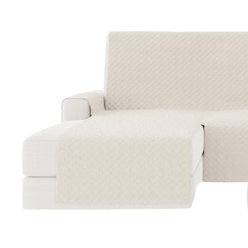 GAMUSI Funda Sofa Chaise Long, Cubre sofá Chaise Longue 200 cm Brazo Izquierdo (hasta 230 cm de Ancho), Acolchada Liso algodón Transpirable, Color Crudo