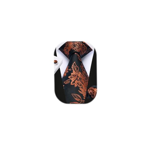 Image of Enlision Ties for Men Floral Tie Handkerchief Cufflinks Set Formal Flower Classic Mens Necktie & Pocket Square Wedding
