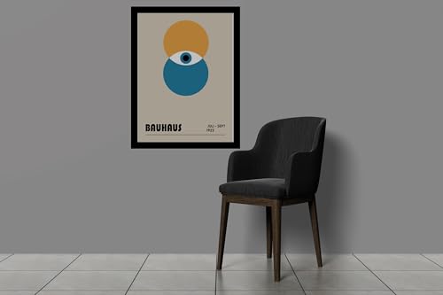 Image of BLINKART Vintage Bauhaus Retro Geometric Aesthetic Poster Gallery | Colorful Wrap Framed For Home Office Studio Living Room Modern Art Studio Decoration Abstract Shapes | (d92) | 13x10 Inch