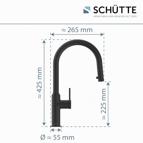Mitigeur d'évier noir avec douchette extractible SCHÜTTE Blackpool rotation 360