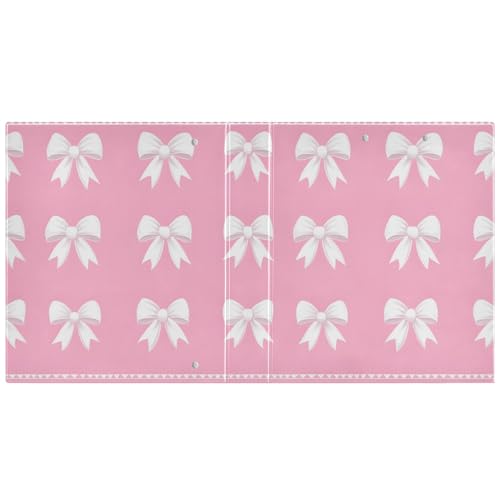 Image of 3 Ring Binder White Bows Pink 1.5 inch Binders Three Ring Binders with Clipboard 3 Interior PVC Clear Pockets for Office Supplies