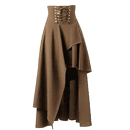 Ren Faire Skirt for Women Medieval Renaissance Gothic Skirts Elastic High Waist High Low Asymmetrical Tiered Skirt2