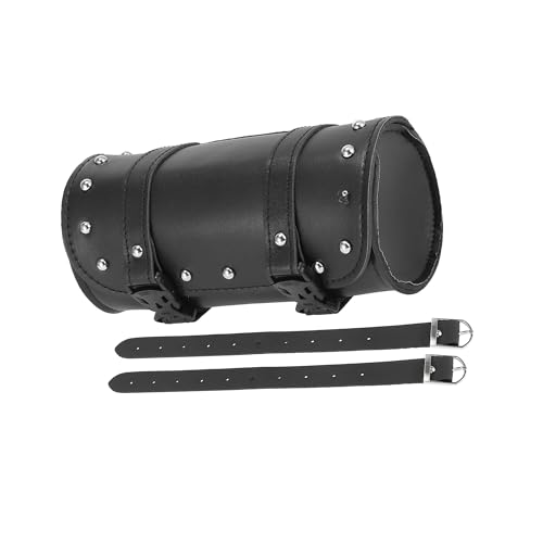 Alforja universal para motocicleta, bolsa impermeable de cuero sintético negro para manillar, 21 x 10 cm, con hebilla y correas ajustables miniatura 1