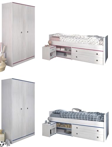 Kinderzimmer 3-teilig weiß + pink oder blau inkl Bett inkl Schubladen +...